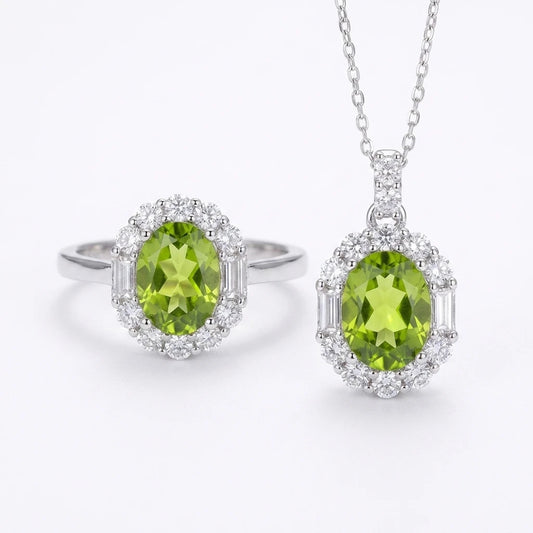 S&S Natural Peridot Jewellery – 925 Sterling Silver – Ring & Pendant Necklace – Collection