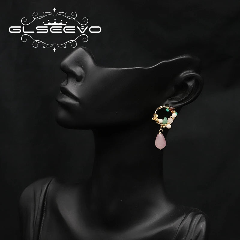 Trendy Pink Water Drop Pearl Earring Round Twine Korean Style Woman Ear Rings Vintage Jewelry Wedding Lady Gift