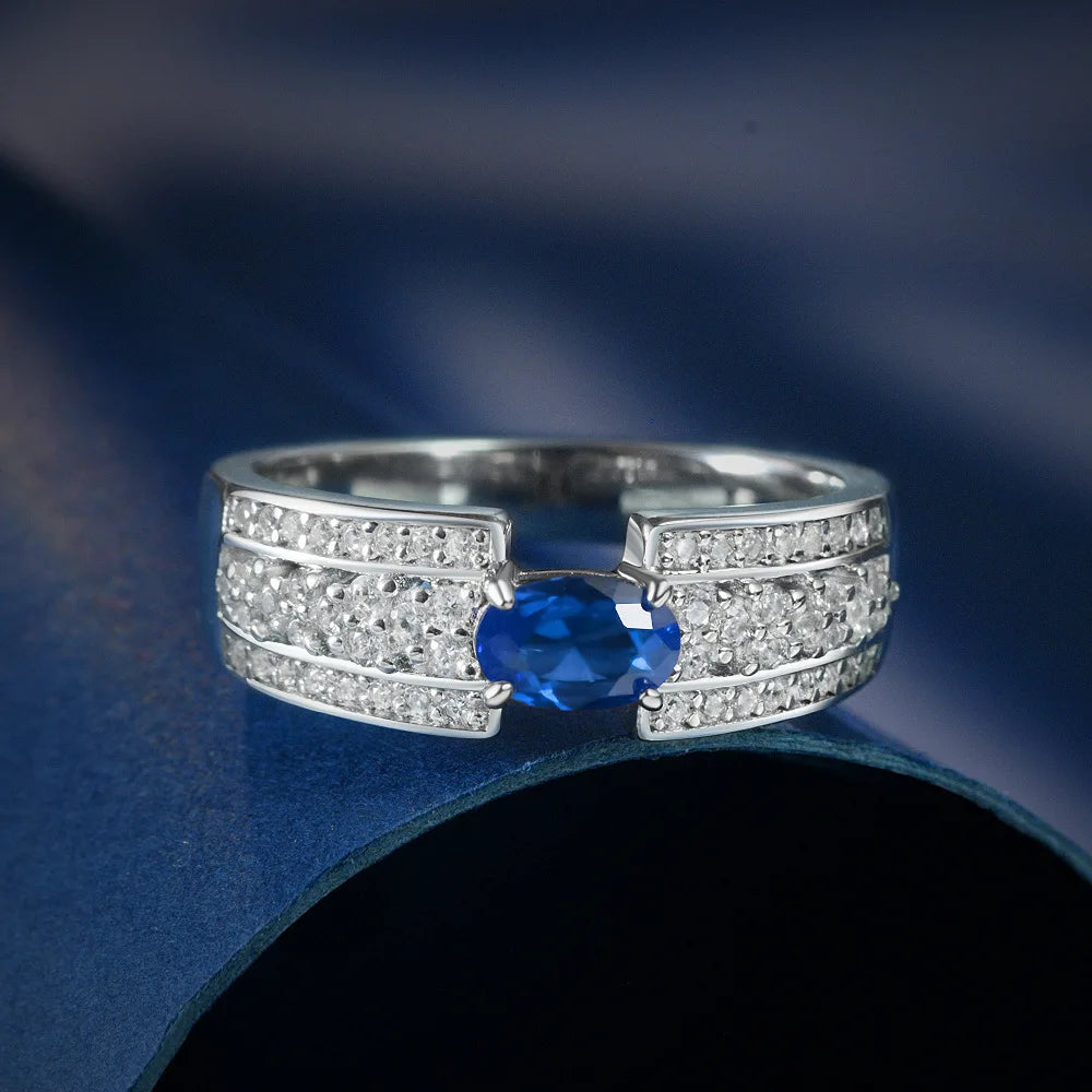 MuShan Jewelry Factory 2026 New Style 4*6 Simple Red Blue and Green Gemstone Ring European and American 925 Silver Women Ring