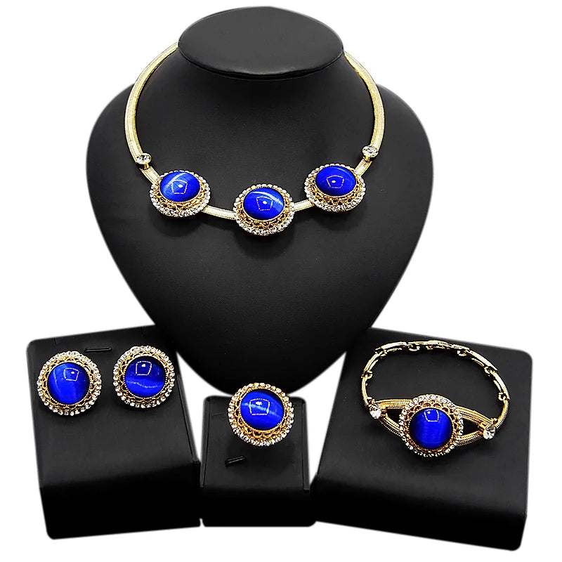Zhuerrui Brazilian Gold Beads Pendant Necklace Copper  Jewelry Set for Women African Party Bride Elegant Bold Accessories