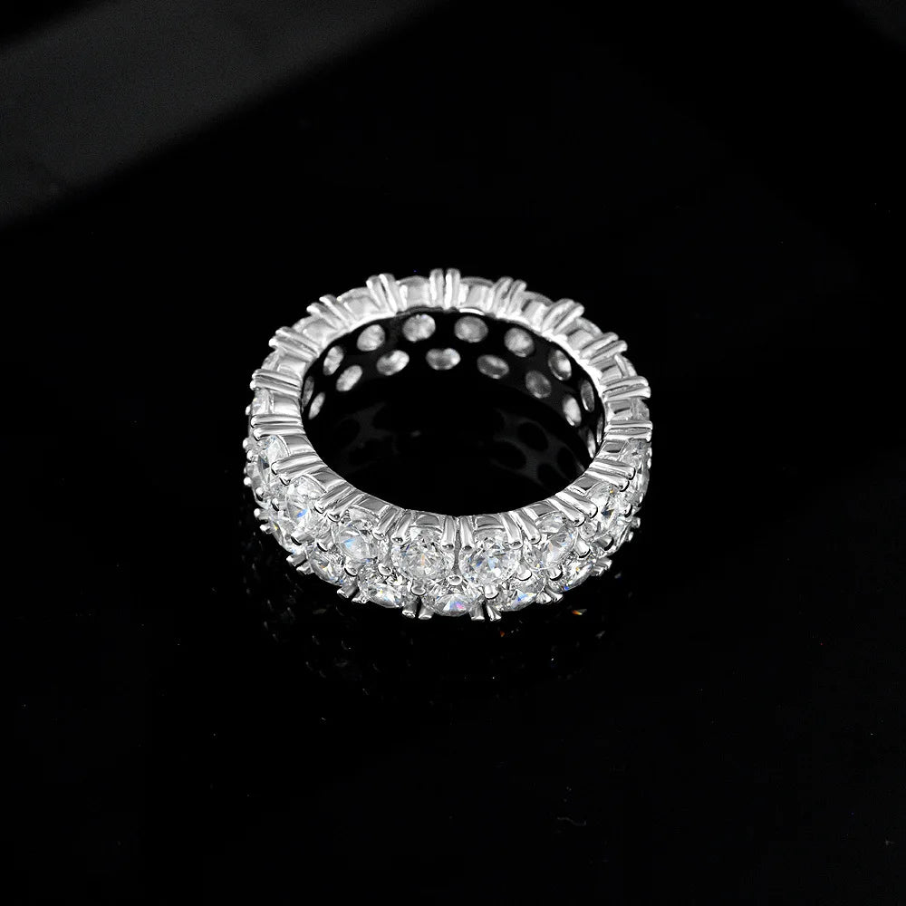 MuShan Jewelry Factory Circular White 3.5mm High Carbon Diamond 0.2 Carat Ring With Double Rows of Full Diamonds