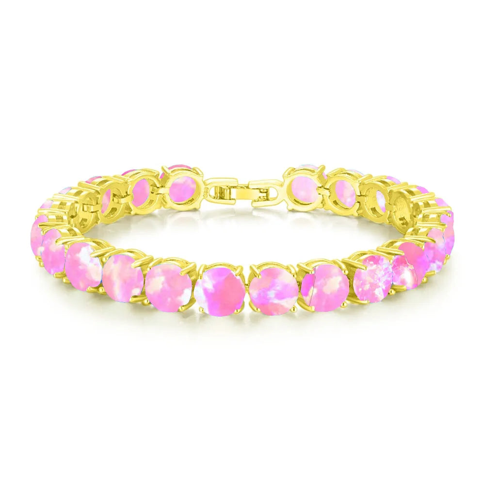 Bohemian Hawaiian Opal Brass Beaded Bracelet-Trendy Exquisite Flower Egg Gem Design Fashion Jewelry for Women