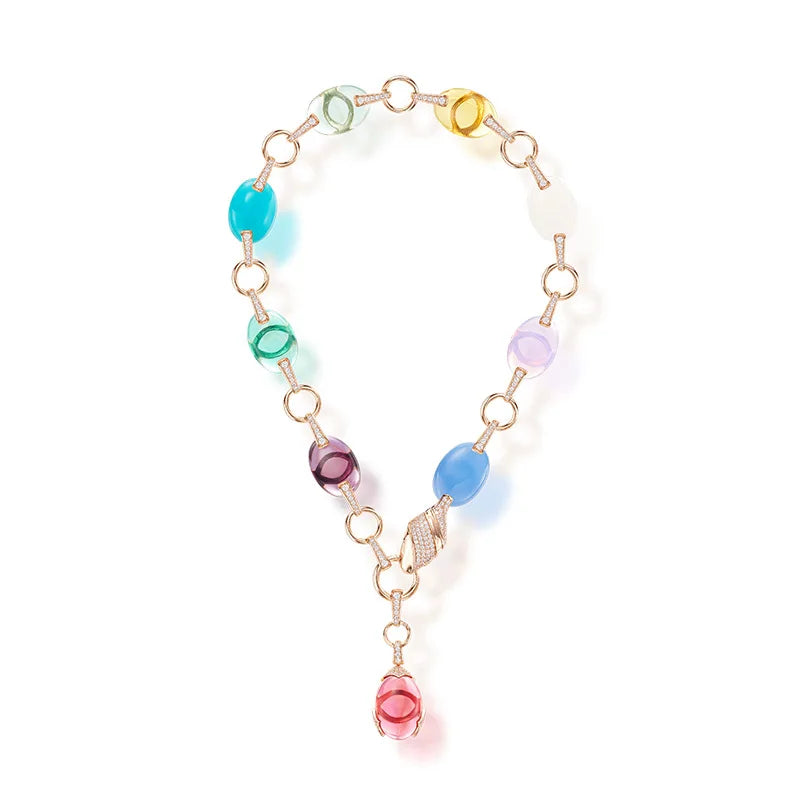 Luxury Snake Design Rose Gold Multicolour Zirconia Long Necklace & Earrings Set