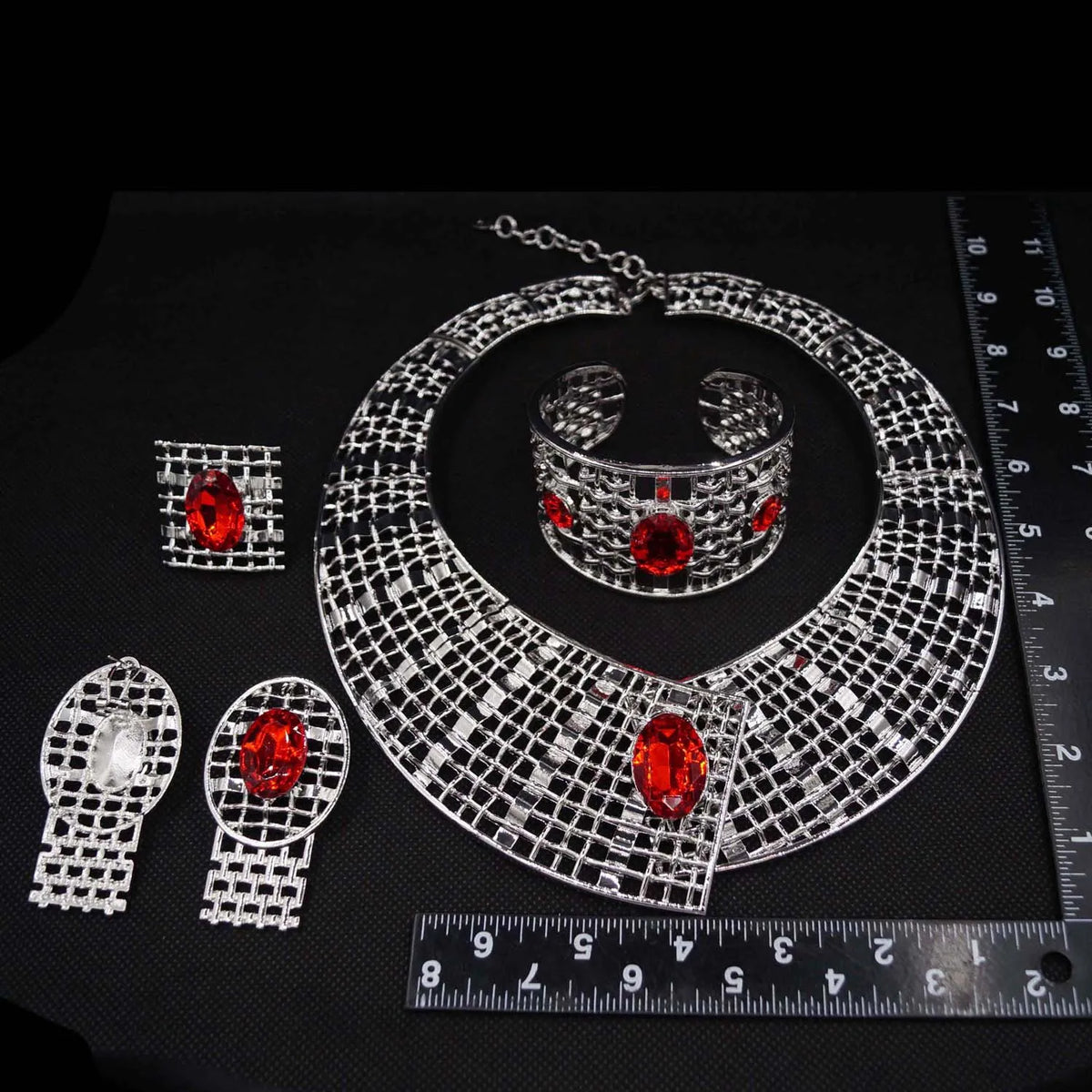 S&S 24K Gold Plated Statement Jewellery Set – Necklace, Bracelet, Earrings & Ring – Crystal & Rhinestone – Collection