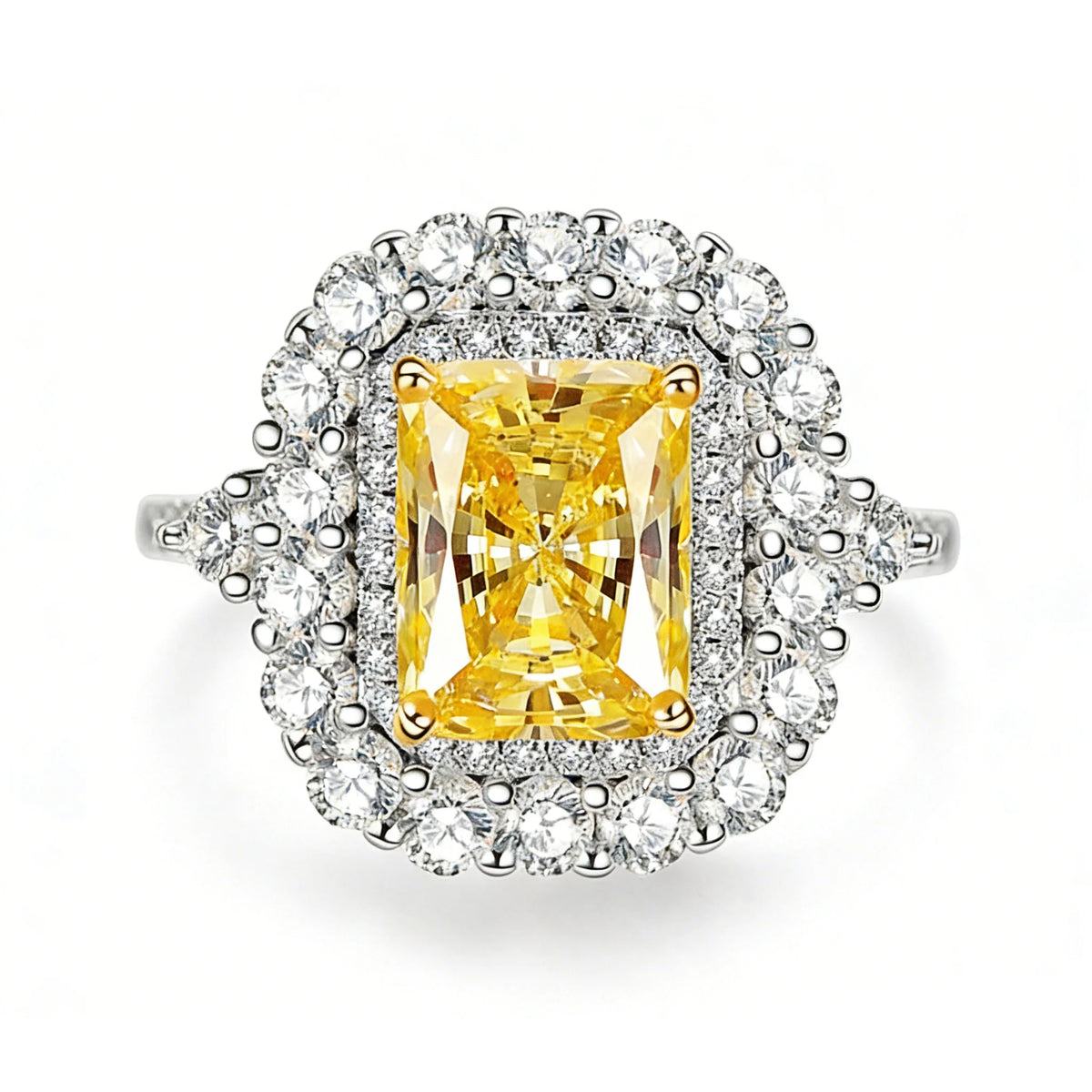 Trendy 925 Sterling Silver 5A 8A Yellow Cubic Zirconia Ring for Women Engagement Promise Bride Rings Customized Jewelry Supplies