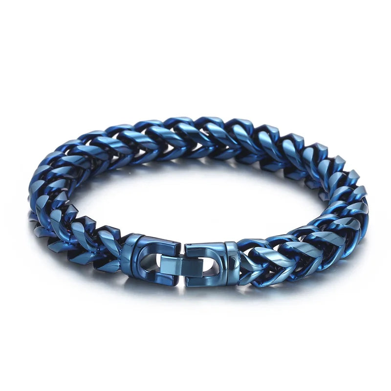 KALEN 230mm Unisex Casual Silver/Gold/Black/Blue/Rainbow Stainless Steel Herringbone Bracelets