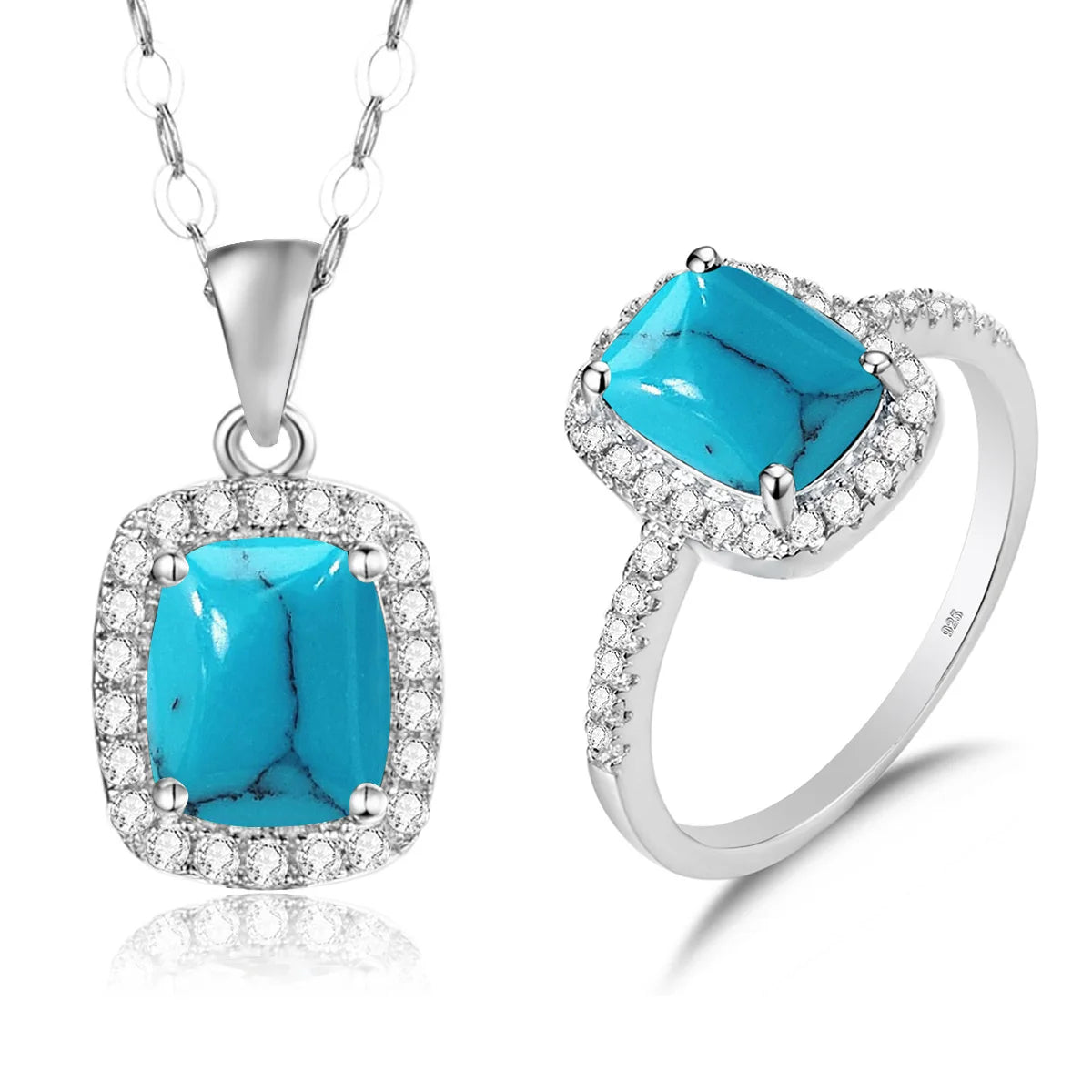 ArtistA 925 Silver Crystal Stone Rings and Pendant Necklace Sets Blue Topaz Aquamarine Gemstone Jewelry Display Set