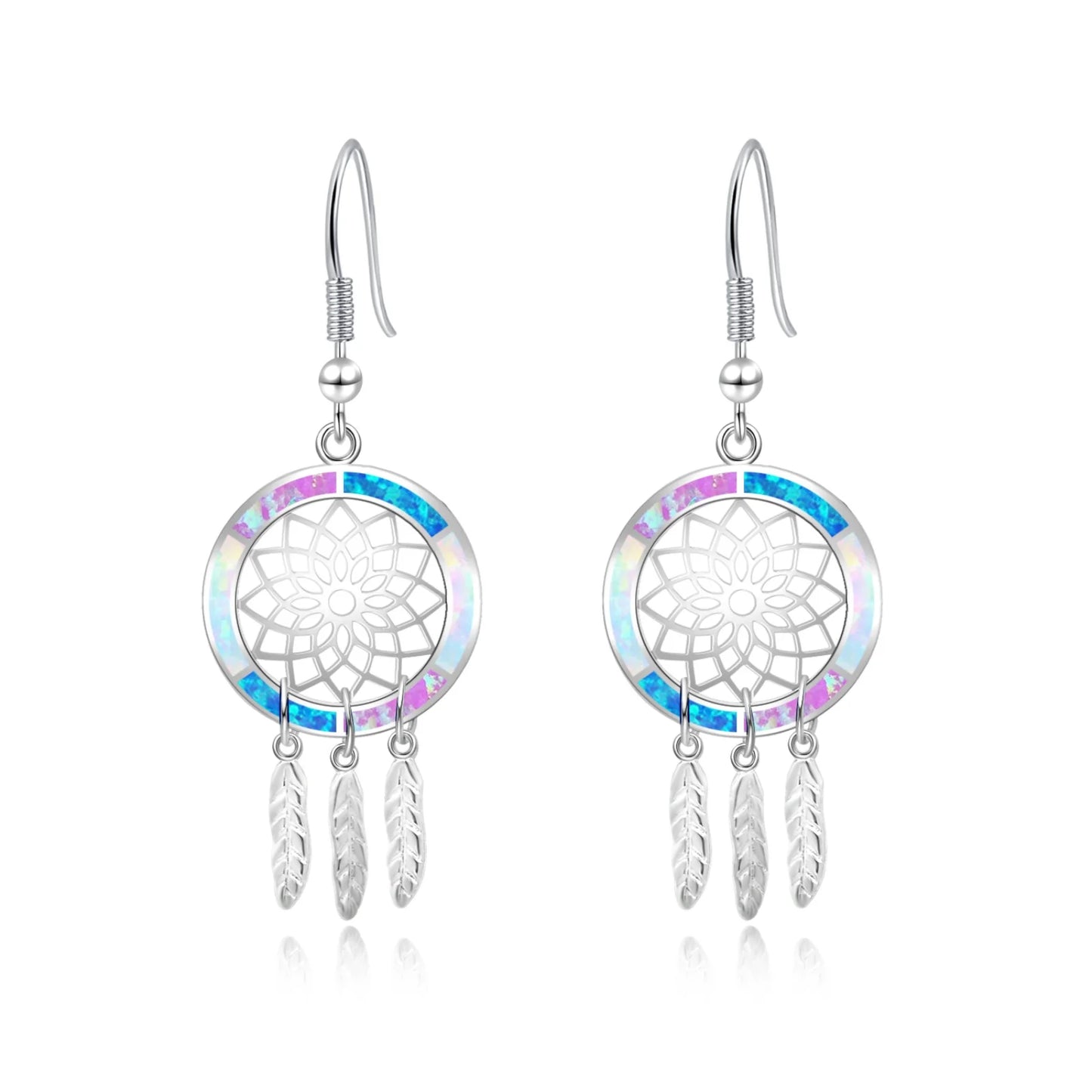 Elegant Lotus Feather Opal Earrings - Chic Brass Minimalist Jewelry | Perfect Womens Gift & Bulk Wholesale