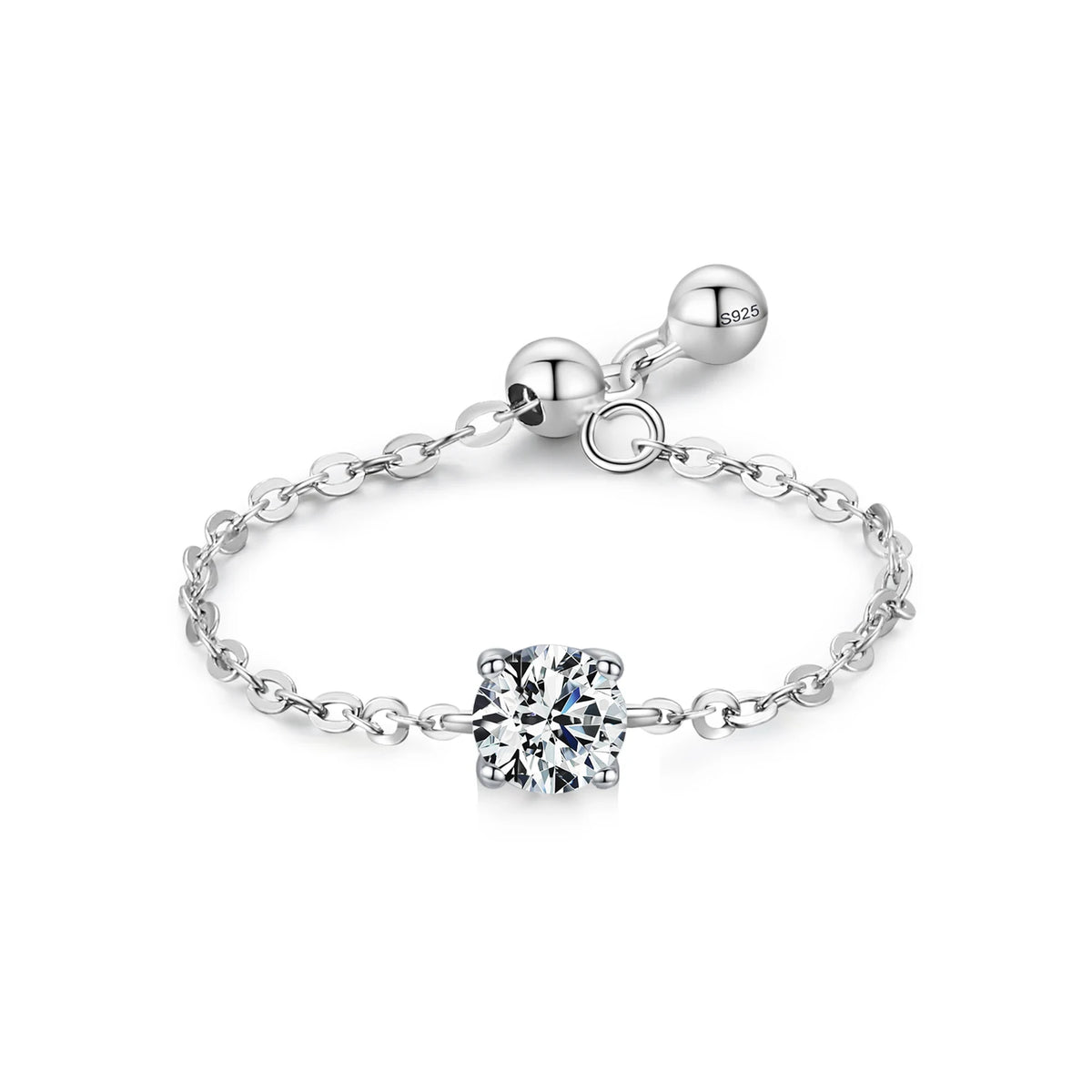 Ailmay Fashion 925 Sterling Silver 12 Month Birthday Stone Adjustable Chain Rings for Women Everyday Wear and As Gifts