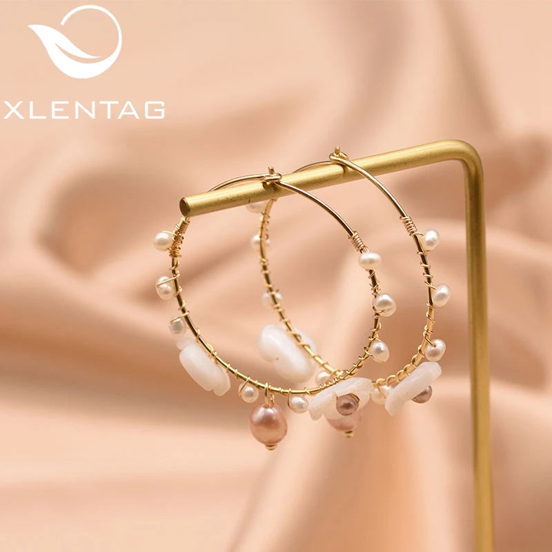 925 Sterling Silver Flower Natural Fresh Water Pearl Hoop Big Earrings for Women Wedding Gift
