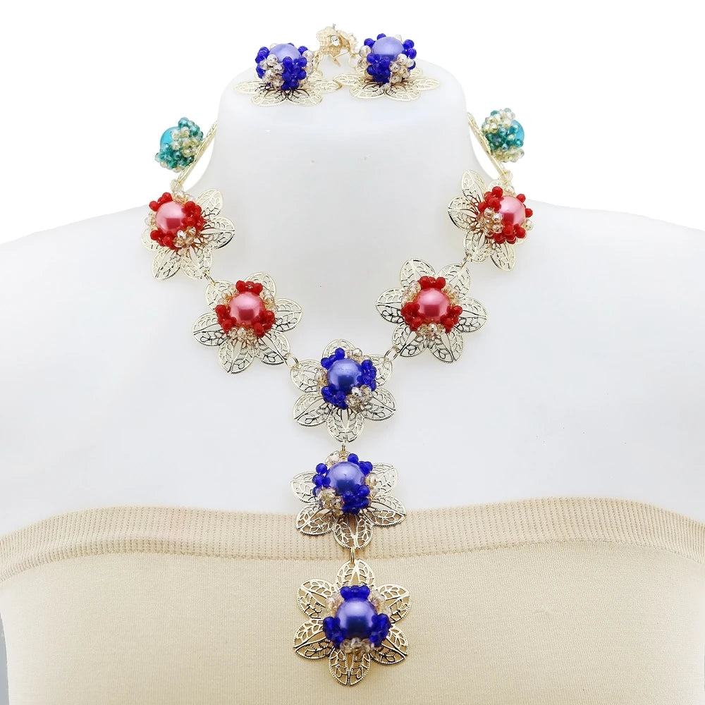 Zhuerrui Elegant Red Coral Beads Design Set Gold Accessories Necklace Sets Exquisite Craftsmanship Suitable for Party CL116