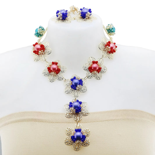Zhuerrui Elegant Red Coral Beads Design Set Gold Accessories Necklace Sets Exquisite Craftsmanship Suitable for Party CL116
