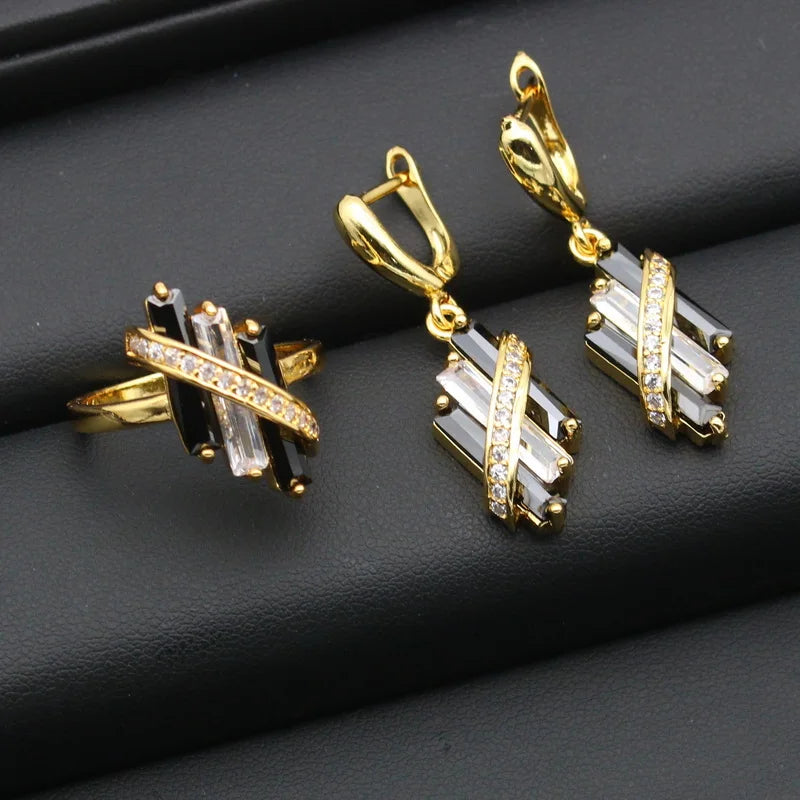 XOTICA Women's Personalized Wedding Set Black Gold Color Includes Earrings Bracelet Chain Christmas Gift for Parties Alloy Zircon