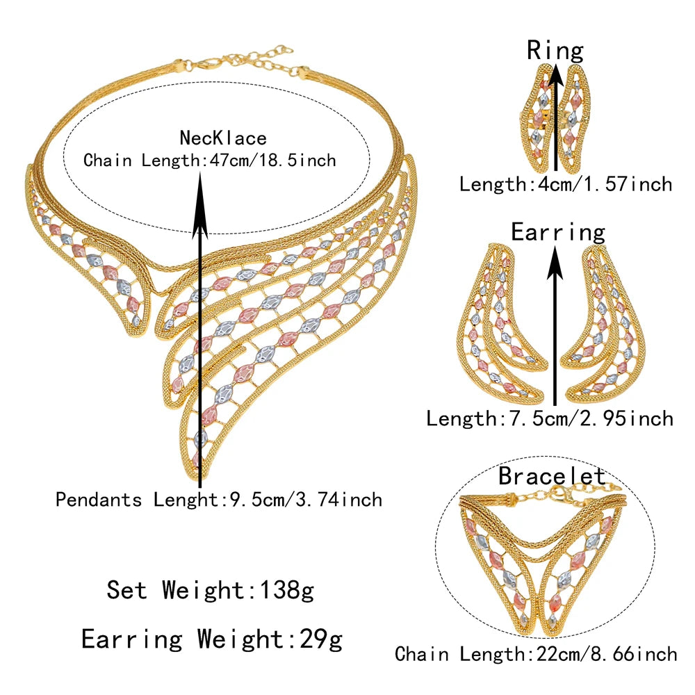 Zhuerrui Luxury V-neck Choker Wedding Jewelry Set for Bride Brazilian Gold Plated Bridesmaid Accessories with Crystal  X0008330