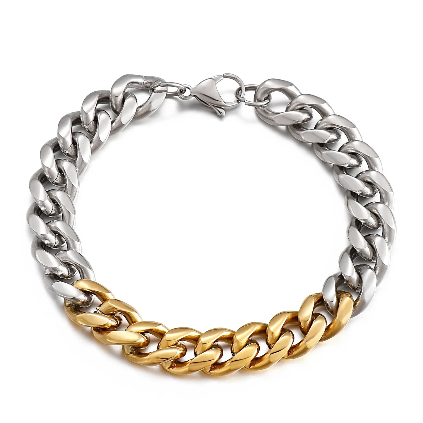 KALEN High Quality Punk Hiphop Jewelry Black Gold Plating Chunky Bracelets Men Stainless Steel Bracelet