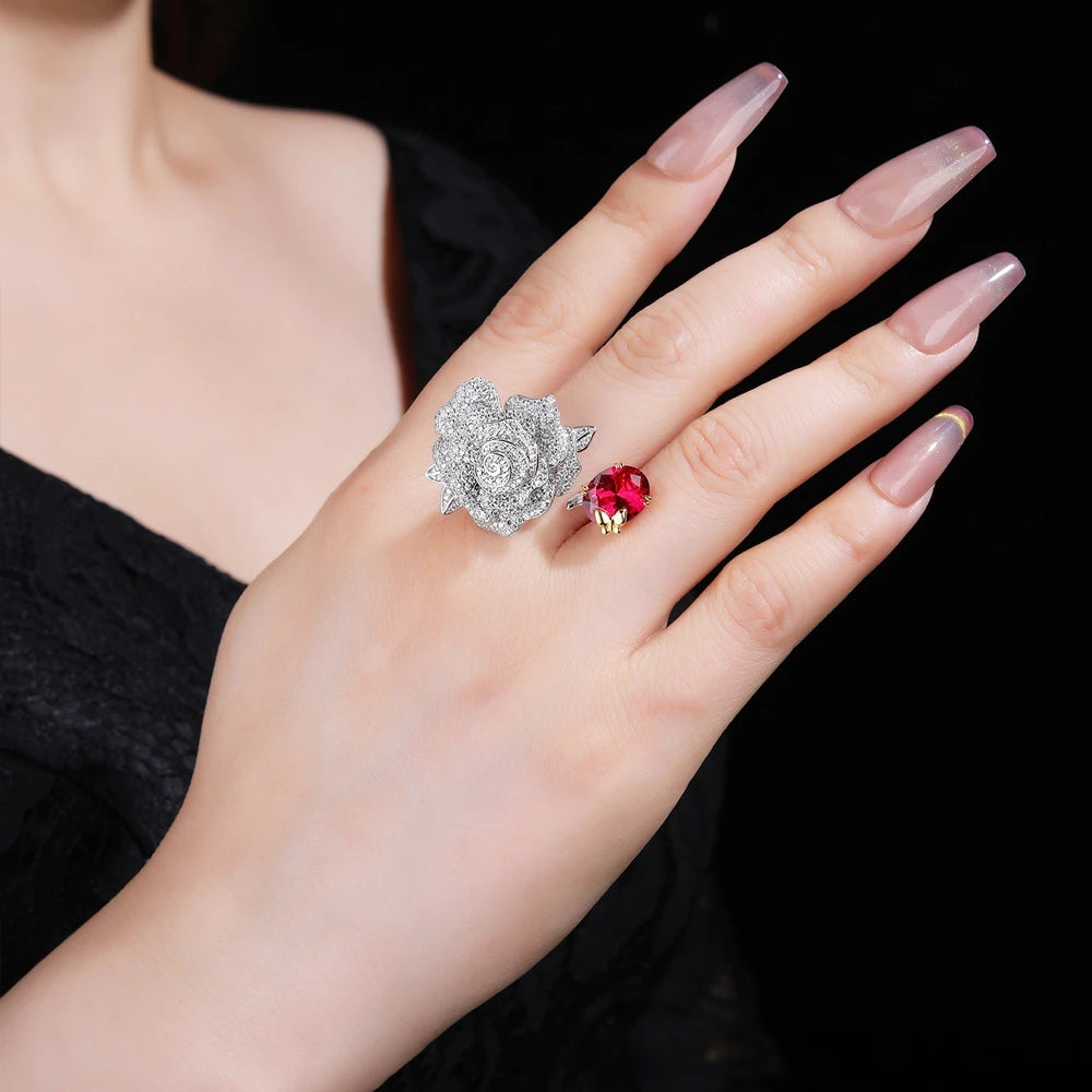 MuShan Jewelry Factory S925 Pure Silver Rose Ring With Real Gold Plating New Type of CrossBorder Jewelry From Europe and America