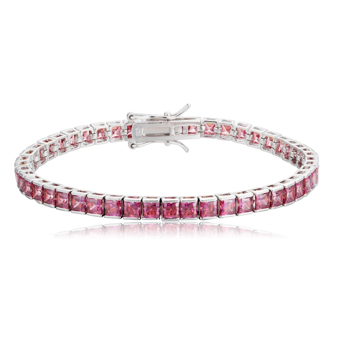 Gemfiori Unisex Rainbow Color Bracelets Silver S925 Tennis Bracelet Chain 3mm Princess Cut Fine Jewelry Party Gift for Her Wedding