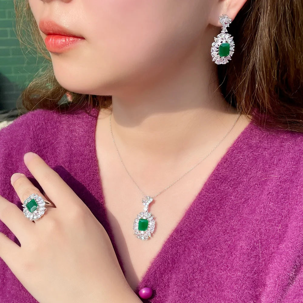 S&S Oval CZ 3-Piece Jewellery Set – Necklace, Earrings & Ring – 7 Colours – Collection