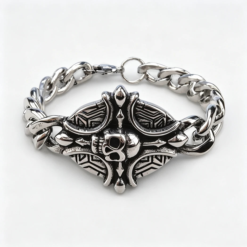 Vintage Men's Stainless Steel Bracelet Gothic Skull Celtic Knot Cross Cuban Chain Woven Braid Street Style Jewelry Gift