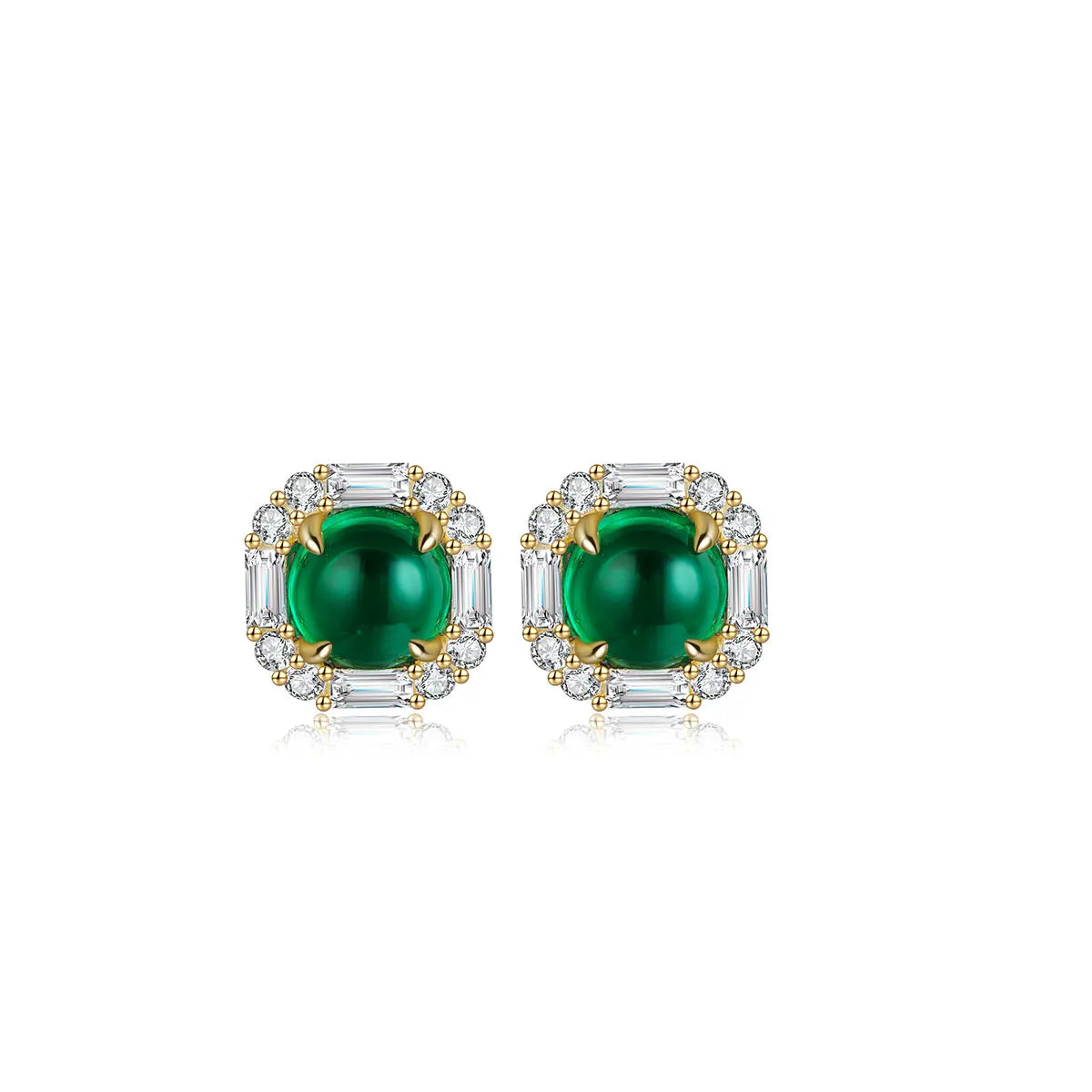 Gemfiori Sterling Silver Emerald Earrings With Cubic Zirconia Lab Grown Zambia Emerald Round Shape Stud Earrings in Rose Gold