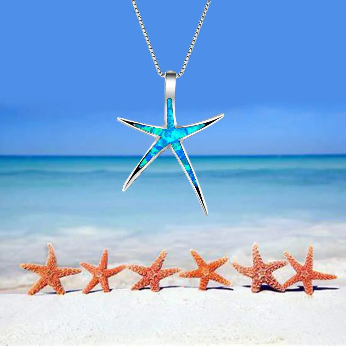 Minimalist Blue Opal Starfish Pendant Necklace - Summer Essential For Women