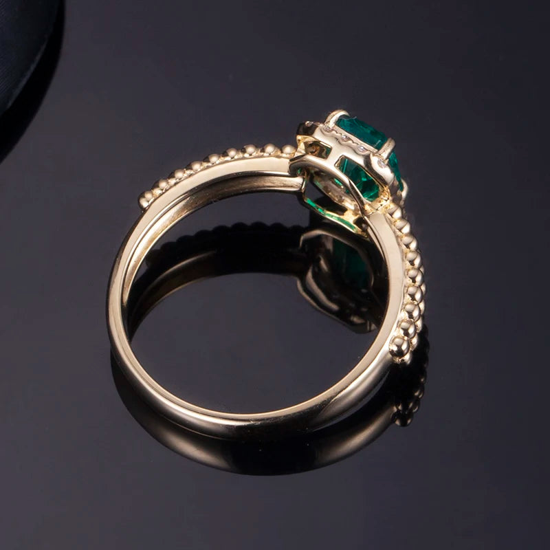 Messi Jewelry 18k Yellow Gold  1-1.5ct Lab Grown Emerald Emerald Cut halo Ring
