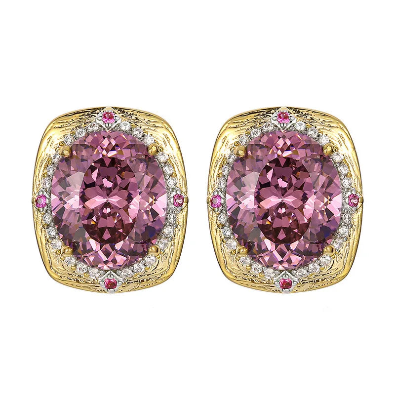 Gemfiori New Fashion Vintage Royal Elegant Jewelry Cushion Cut Purple Gem Halo Pendant Necklace Earrings Ring Luxury Party Gifts for Her