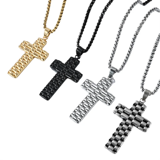 Vintage Sweater Pattern Cross Religious Anti Tarnish WaterProof Stainless Steel Fashion Jewelry Pendant Necklaces Men Wholesale
