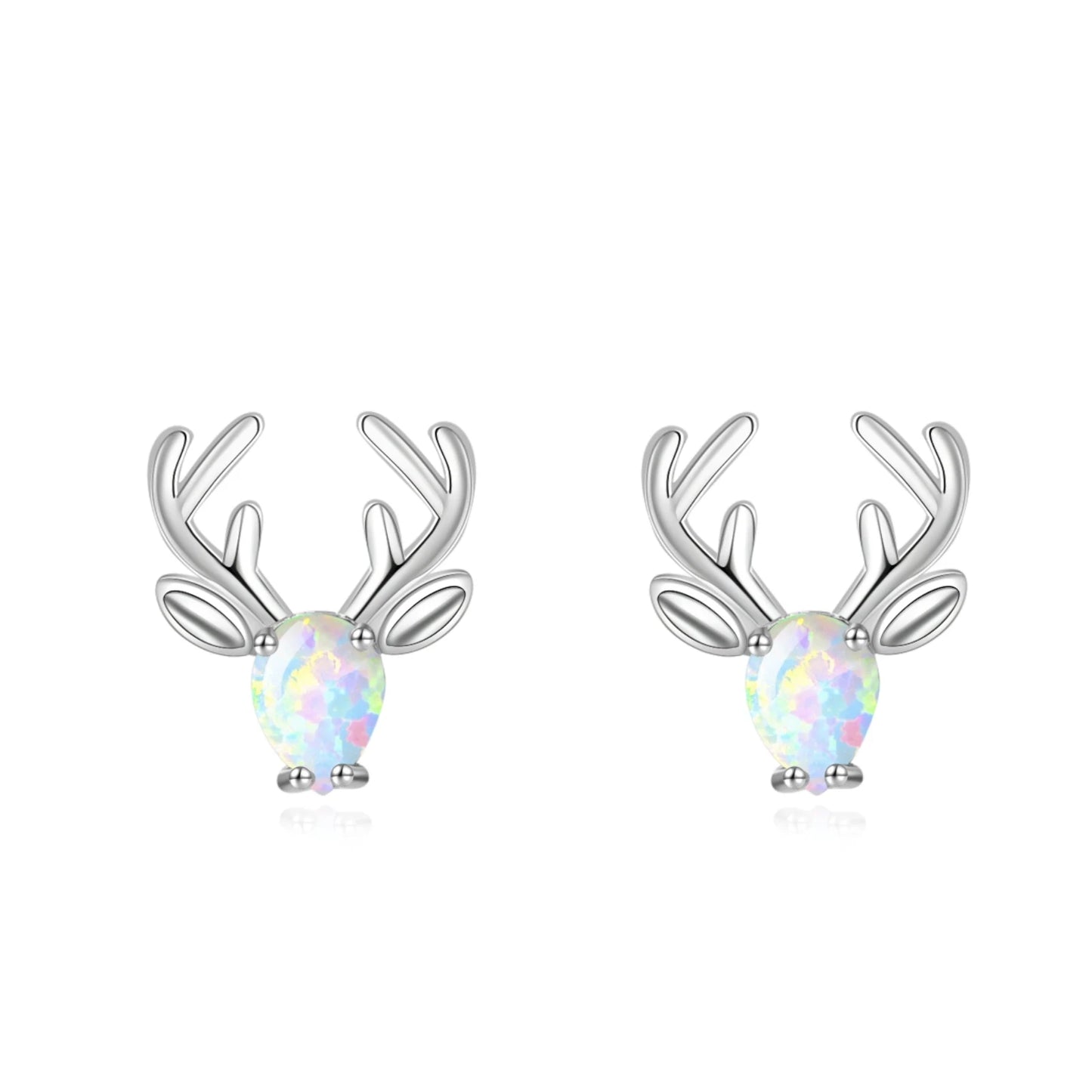 Dainty Blue Opal Deer Stud Earrings Cartoon Bohemian Christian Gift Jewelry for Women's Hawaiian Vacation TikTok/Instagram