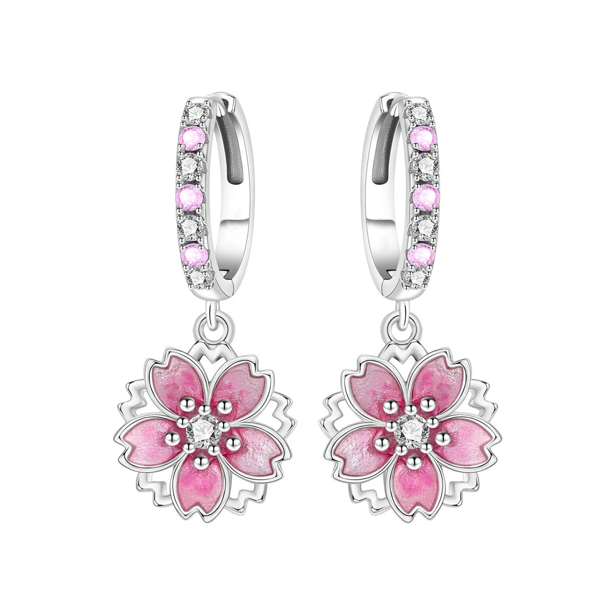 S&S Silver Plated Zircon Flower Drop Earrings | 16 Colours