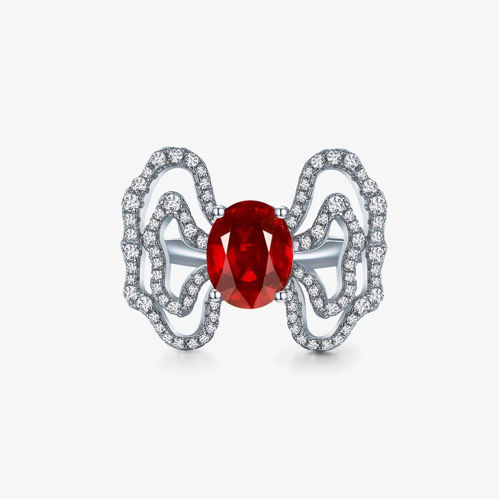 MuShan Jewelry Factory New 2ct Egg Shaped 8*10 Lab Grown Red Gem Ring for Women Auspicious Cloud