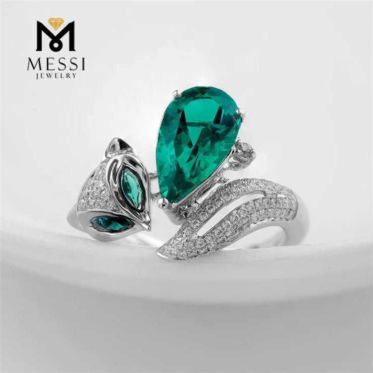 Gemfiori Messi Jewelry MSR-079 Emerald Ring fox Animal Shape Sexy Lady Jewelry 14k 18k White Gold Jewelry Emerald Ring