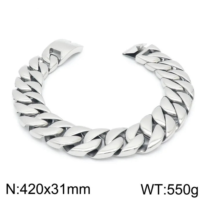 S&S European American Hip-Hop Fashion Coarse Cuban Chain Necklace Men Women 316L Stainless Steel Bracelet