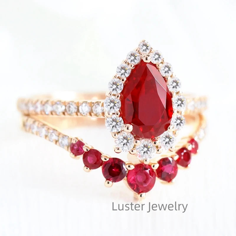 Gemfiori Luster Jewellery 10/14/18k Wedding Red Ruby Moissanite Ring Gold Sterling Silver 925 Rings for Women
