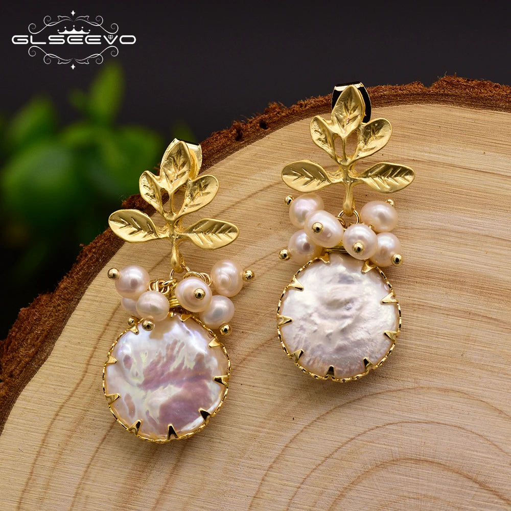GLSEEVO Natural Freshwater Baroque Pearl & Gold Flower Leaves Jewellery Set — Necklace, Earrings & Bracelet