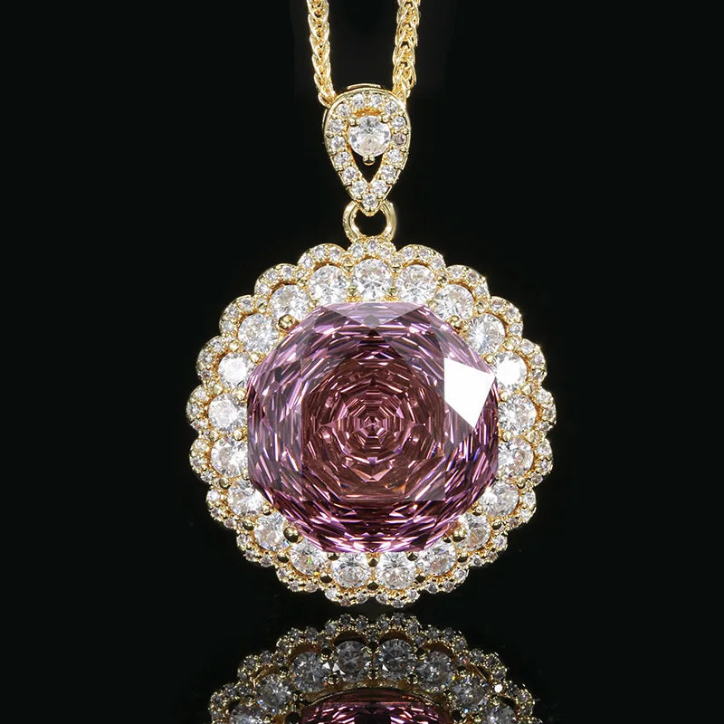 Gemfiori Luxurious Sparkling Rose Pendant Ring Set Fashionable and Elegant Zircon Bride Engagement Jewelry Party