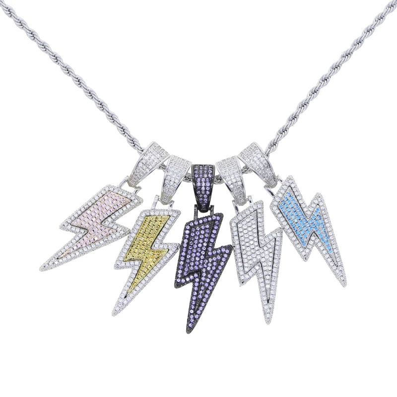 New Arrival Summer Hip Hop Men's Jewelry 5-Color Lighting Bolt Pendant Necklace for Engagement Wedding Party or Anniversary