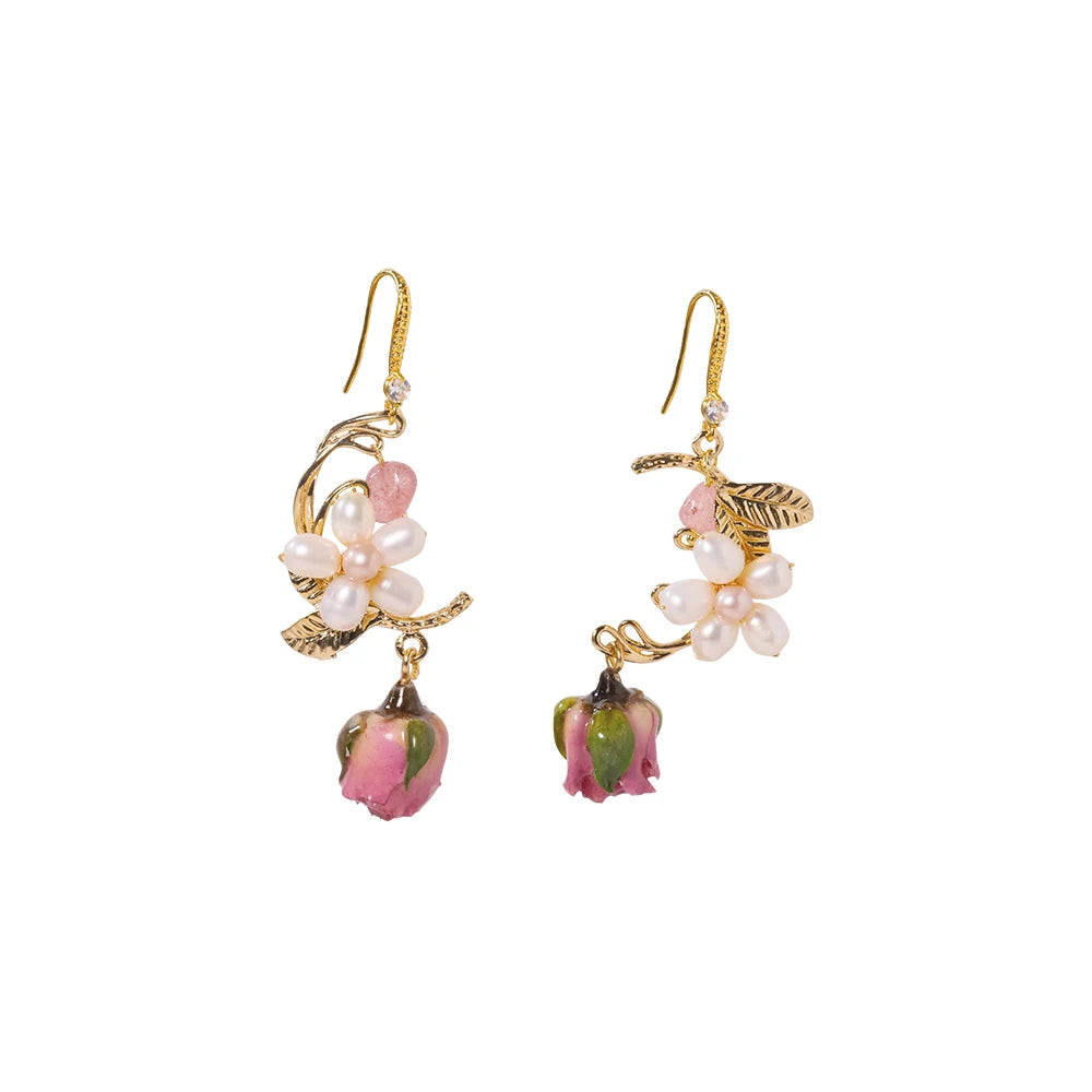 Natural Freshwater Pearl Drop Gel Flower Earrings Korean Style Women Luxury Jewelry Fashion Ladies and Girls Gift GE1524