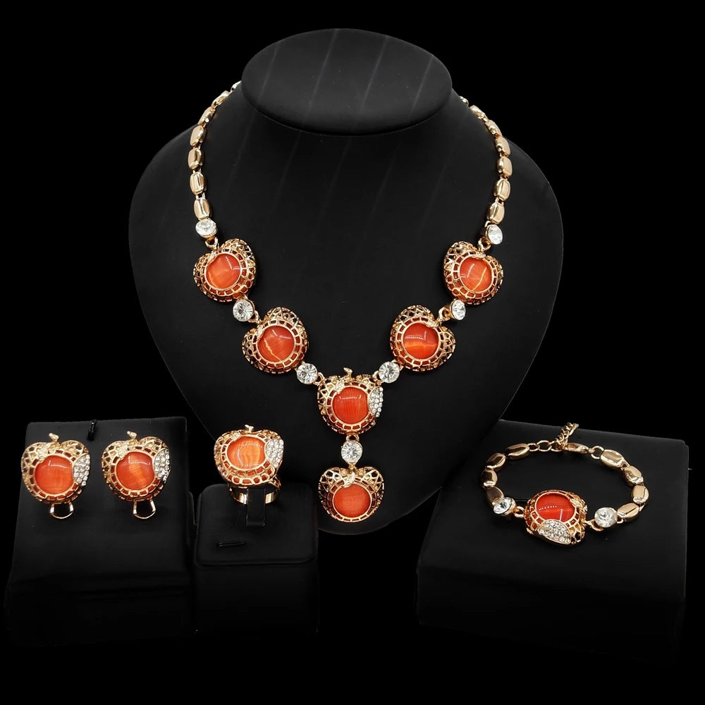 Zhuerrui New Italy Gold Big Style Women Jewelry Set Double Ring Necklace Bracelet Earrings Ring Jewelry Sets HA21040414