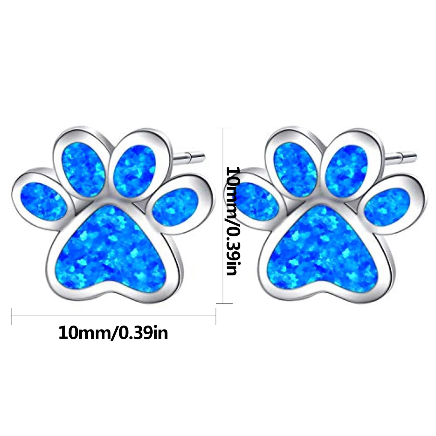 Whimsical Paw Print Opal Stud Earrings - Full Blue Fire Opal Inlaid Design | Pet-Lover Jewelry Bulk Gifts