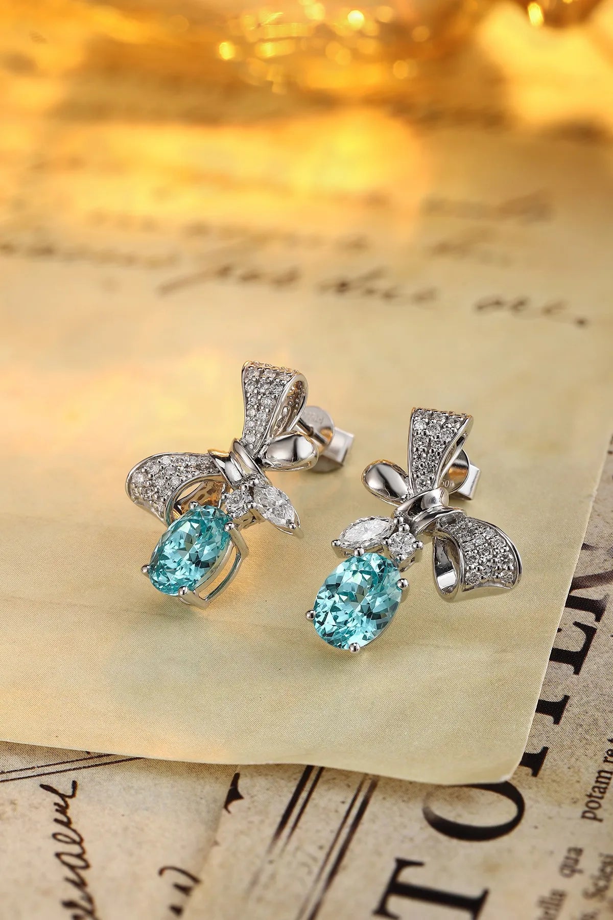 Gemfiori PT950 Lab-Grown Diamond Paraiba Geometric Trendy Drop Earrings for Wedding & Party