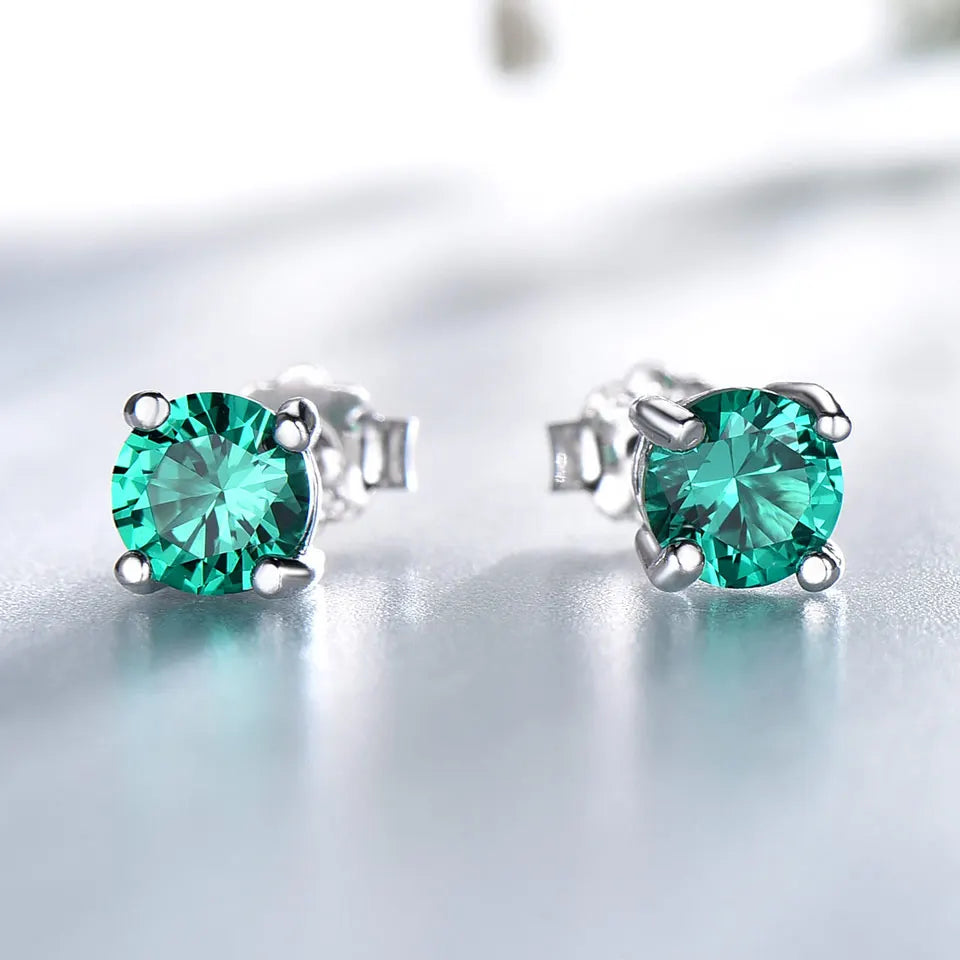 UMCHO Trendy Fine Jewelry Nano Emerald Stud Earrings Zircon Gemstone 925 Sterling Silver Earring for Women Gift