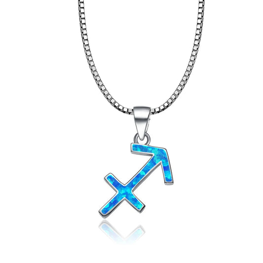 Vintage Silver Plated Box Chain Nested Diamond Pendant Necklace Aobao Opal Inlaid Geometric Fashion Jewelry Gift