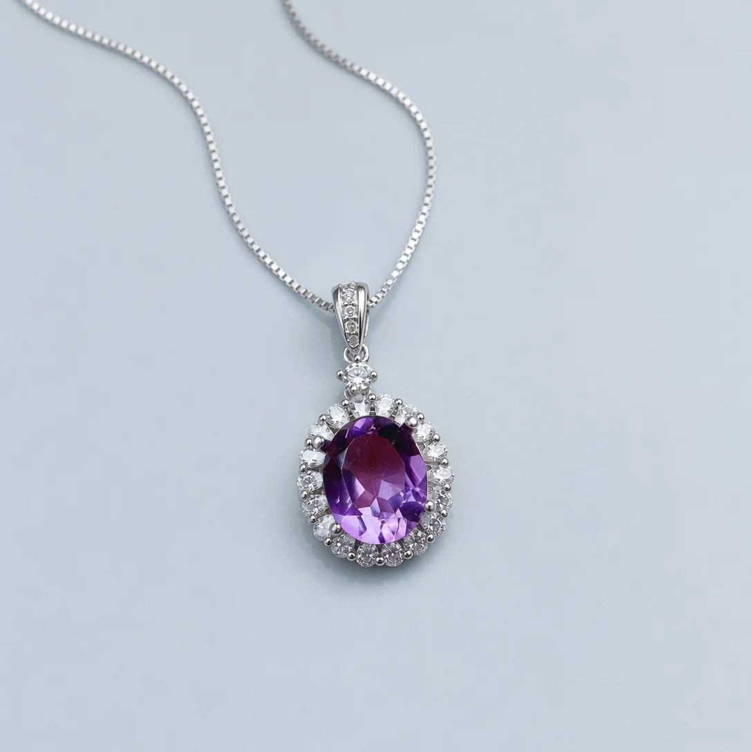 REDheart Natural Amethyst Jewelry Set with 925 Sterling Silver for Women Oval Shape Purple Gemstone Ring Pendant Earrings Fine Jewelry