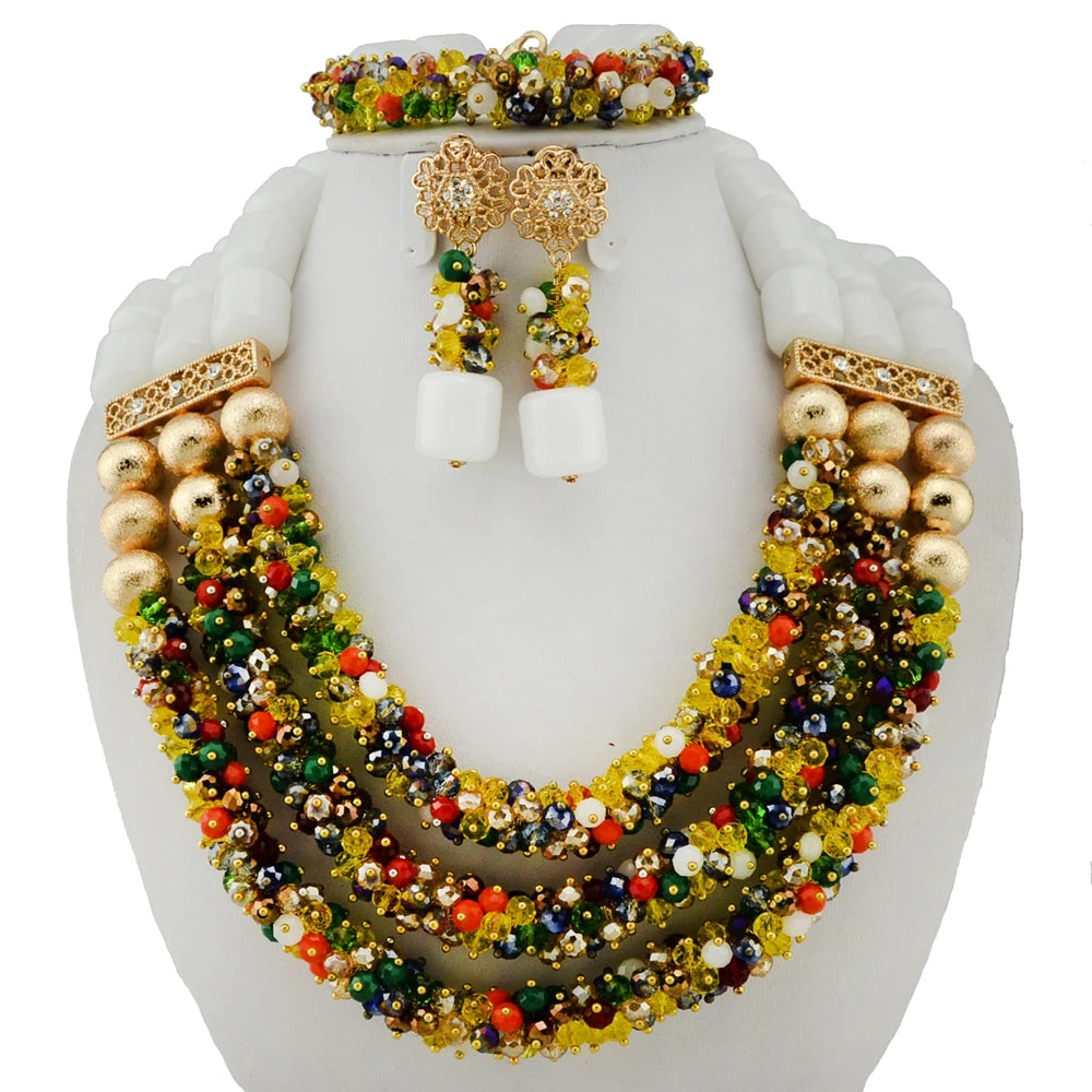 Zhuerrui Luxury Statement Red Bead Earrings Set Gold Plated Crystal Embellished Jewelry for Women Perfect for Prom YL302