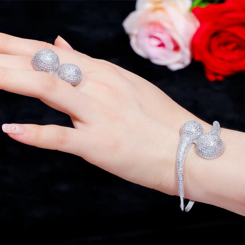 S&S Micro Pavé CZ Bangle & Ring Set – Open Size – Rose Gold, Gold & Silver – Collection