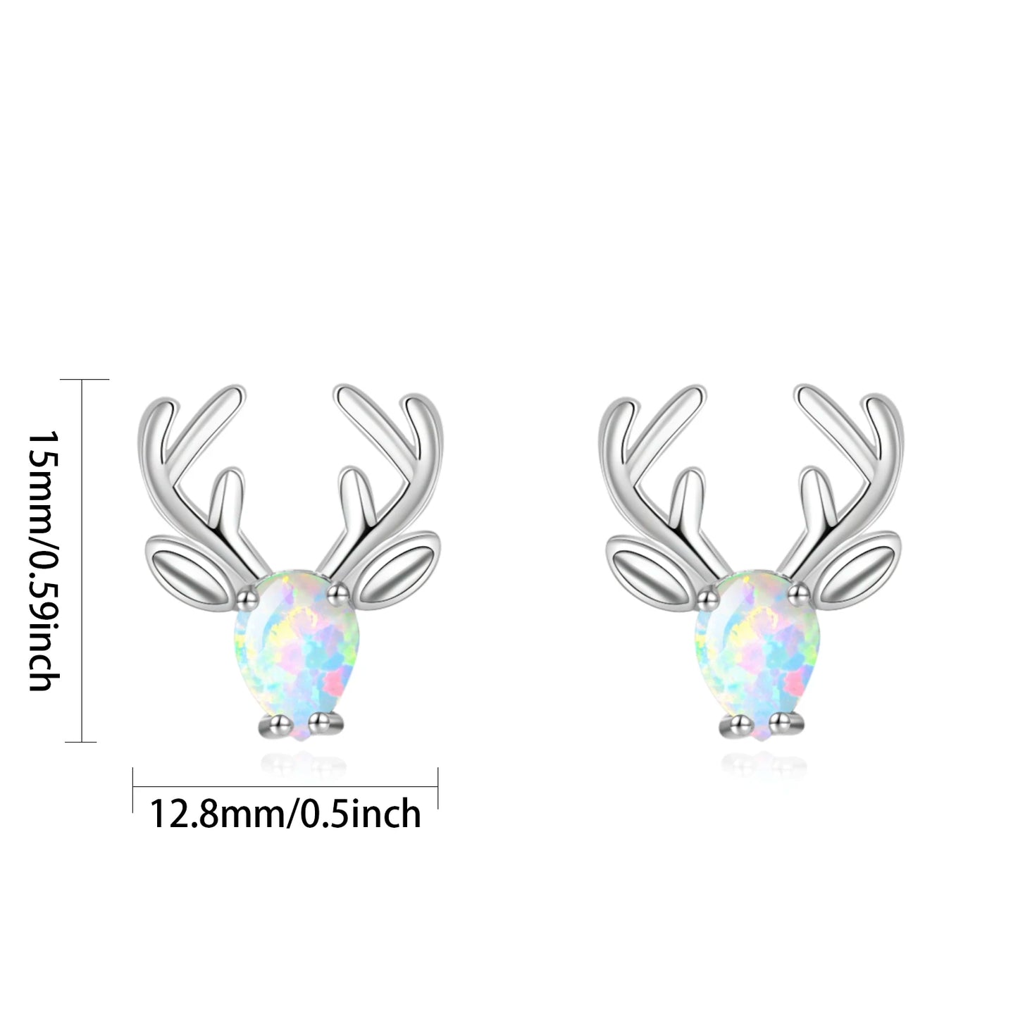 Dainty Blue Opal Deer Stud Earrings Cartoon Bohemian Christian Gift Jewelry for Women's Hawaiian Vacation TikTok/Instagram