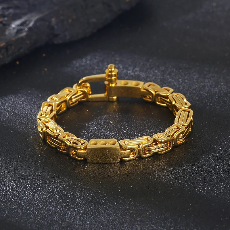 KALEN Trendy Unisex Gold/Silver/Black Stainless Steel Byzantine Links Bracelet With Bolt Clasp