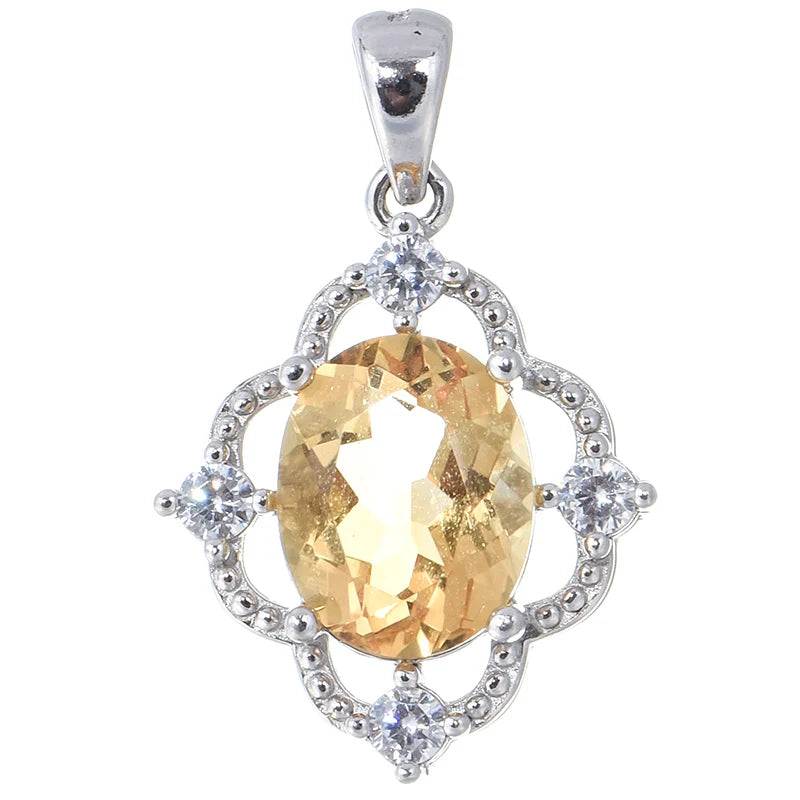 Gioiellieri Fine Jewelry Rhodium Plated 925 Silver Pendant Necklace for Women with Natural Citrine
