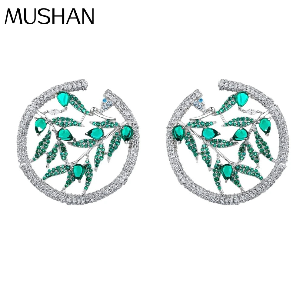 MUSHAN Jewelry Factory S925 Sterling Silver Earrings With Bamboo Leaf Shaped High Carbon Diamonds High End Accessory